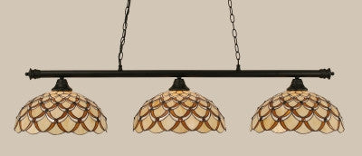Oxford 3 Light Bar In Matte Black Finish With 16" Honey & Brown Scallop Tiffany Glass (373-MB-993) - lights