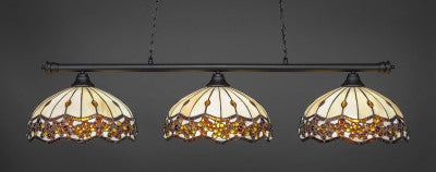 Oxford 3 Light Bar In Matte Black Finish With 16" Roman Jewel Tiffany Glass (373-MB-997) - lights