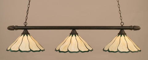 Round 3 Light Bar In Dark Granite Finish With 16" Honey & Hunter Green Flair Tiffany Glass (383-DG-913) - lights