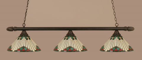 Round 3 Light Bar In Dark Granite Finish With 15" Green Sunray Tiffany Glass - lights