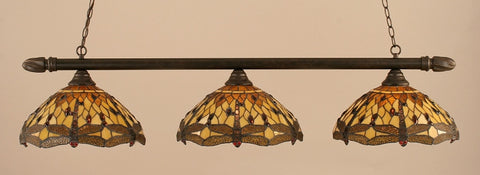 Round 3 Light Bar In Dark Granite Finish With 16" Amber Dragonfly Tiffany Glass (383-DG-946) - lights