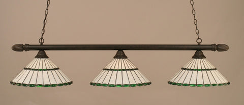  Round 3 Light Bar In Dark Granite Finish With 15.5" Honey Glass & Green Jewels Tiffany Glass (383-DG-977) - lights