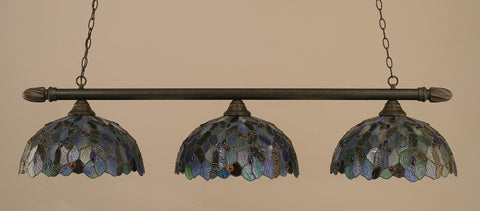 Round 3 Light Bar In Dark Granite Finish With 16" Blue Mosaic Tiffany Glass - lights