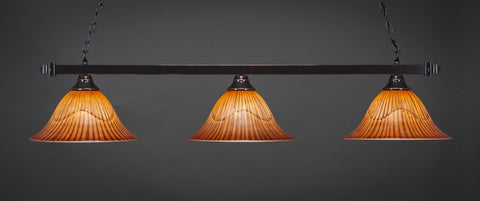 Square 3 Light Bar In Black Copper Finish With 14" Tiger Glass (803-BC-58319) - lights