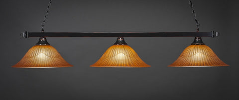 Square 3 Light Bar In Black Copper Finish With 16" Tiger Glass - lights