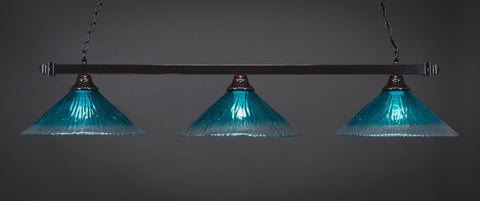Square 3 Light Bar In Black Copper Finish With 16" Teal Crystal Glass - lights