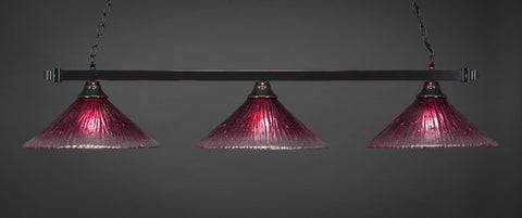 Square 3 Light Bar In Black Copper Finish With 16" Wine Crystal Glass - lights