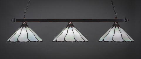 Square 3 Light Bar In Black Copper Finish With 16" Pearl & Black Flair Tiffany Glass - lights
