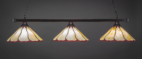 Square 3 Light Bar In Black Copper Finish With 16" Honey & Burgundy Flair Tiffany Glass (803-BC-916) - lights