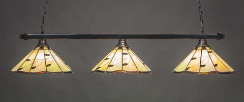 Square 3 Light Bar In Black Copper Finish With 16" Autumn Leaves Tiffany Glass - lights