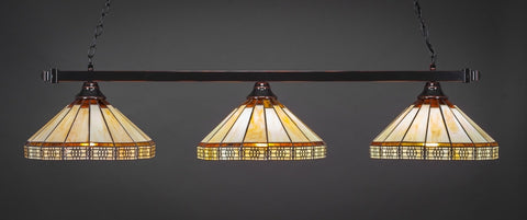  Square 3 Light Bar In Black Copper Finish With 15" Honey & Brown Mission Tiffany Glass (803-BC-964) - lights