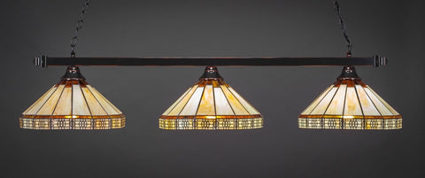 Square 3 Light Bar In Black Copper Finish With 15" Honey & Brown Mission Tiffany Glass (803-BC-964) - lights