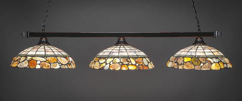 Square 3 Light Bar In Black Copper Finish With 16" Cobblestone Tiffany Glass - lights