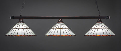 Square 3 Light Bar In Black Copper Finish With 15.5" Honey Glass & Amber Brown Jewels Tiffany Glass - lights