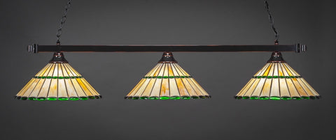  Square 3 Light Bar In Black Copper Finish With 15.5" Honey Glass & Green Jewels Tiffany Glass (803-BC-977) - lights