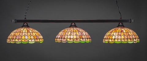 Square 3 Light Bar In Black Copper Finish With 15" Rosetta Tiffany Glass (803-BC-988) - lights