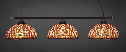 Square 3 Light Bar In Black Copper Finish With 15" Persian Nite Tiffany Glass - lights