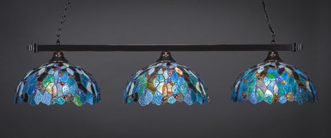 Square 3 Light Bar In Black Copper Finish With 16" Blue Mosaic Tiffany Glass (803-BC-995) - lights