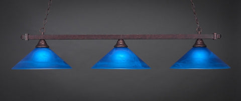 Square 3 Light Bar In Bronze Finish With 16" Blue Italian Glass (803-BRZ-415) - lights