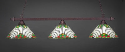 Square 3 Light Bar In Bronze Finish With 15" Green Sunray Tiffany Glass (803-BRZ-937) - lights