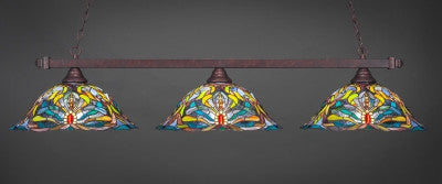 Square 3 Light Bar In Bronze Finish With 19" Kaleidoscope Tiffany Glass (803-BRZ-990) - lights