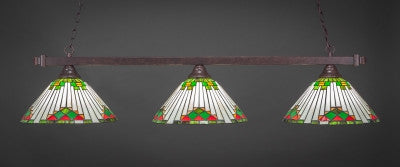 Square 3 Light Bar In Dark Granite Finish With 15" Green Sunray Tiffany Glass (803-DG-937) - lights