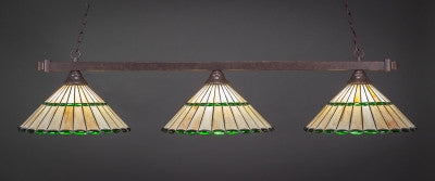 Square 3 Light Bar In Dark Granite Finish With 15.5" Honey Glass & Green Jewels Tiffany Glass (803-DG-977) - lights