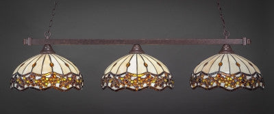 Square 3 Light Bar In Dark Granite Finish With 16" Roman Jewel Tiffany Glass (803-DG-997) - lights