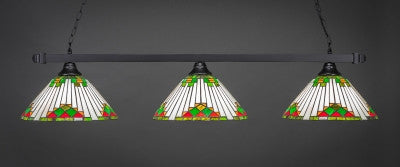Square 3 Light Bar In Matte Black Finish With 15" Green Sunray Tiffany Glass (803-MB-937) - lights