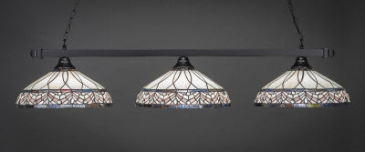 Square 3 Light Bar In Matte Black Finish With 16" Royal Merlot Tiffany Glass (803-MB-94 - lights