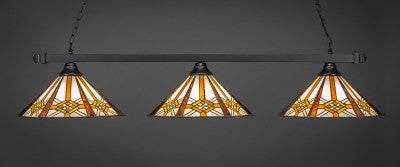 Square 3 Light Bar In Matte Black Finish With 16" Hampton Tiffany Glass (803-MB-961) - lights