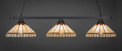 Square 3 Light Bar In Matte Black Finish With 15" Honey & Brown Mission Tiffany Glass (803-MB-964) - lights