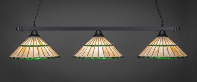Square 3 Light Bar In Matte Black Finish With 15.5" Honey Glass & Green Jewels Tiffany Glass (803-MB-977) - lights