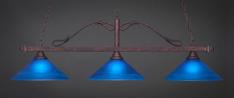Scroll 3 Light Bar In Bronze Finish With 16" Blue Italian Glass (823-BRZ-415) - lights