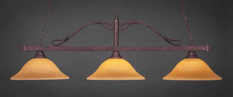 Scroll 3 Light Bar In Bronze Finish With 16" Cayenne Linen Glass - lights