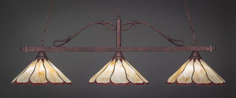 Scroll 3 Light Bar In Bronze Finish With 16" Honey & Burgundy Flair Tiffany Glass - lights