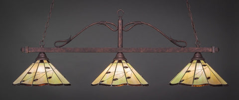 Scroll 3 Light Bar In Bronze Finish With 16" Autumn Leaves Tiffany Glass (823-BRZ-926) - lights