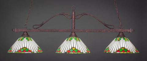 Scroll 3 Light Bar In Bronze Finish With 15" Green Sunray Tiffany Glass (823-BRZ-937) - lights