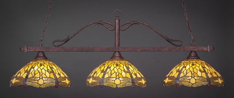 Scroll 3 Light Bar In Bronze Finish With 16" Amber Dragonfly Tiffany Glass (823-BRZ-946) - lights
