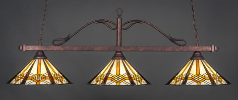 Scroll 3 Light Bar In Bronze Finish With 16" Hampton Tiffany Glass (823-BRZ-961) - lights