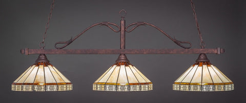 Scroll 3 Light Bar In Bronze Finish With 15" Honey & Brown Mission Tiffany Glass (823-BRZ-964) - lights