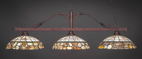 Scroll 3 Light Bar In Bronze Finish With 16" Cobblestone Tiffany Glass (823-BRZ-973) - lights