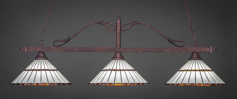  Scroll 3 Light Bar In Bronze Finish With 15.5" Honey Glass & Amber Brown Jewels Tiffany Glass (823-BRZ-974) - lights