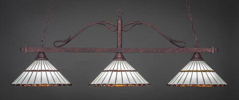 Scroll 3 Light Bar In Bronze Finish With 15.5" Honey Glass & Amber Brown Jewels Tiffany Glass (823-BRZ-974) - lights