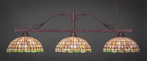 Scroll 3 Light Bar In Bronze Finish With 15" Rosetta Tiffany Glass (823-BRZ-988) - lights