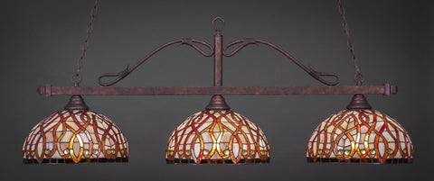 Scroll 3 Light Bar In Bronze Finish With 15" Persian Nites Tiffany Glass (823-BRZ-991) - lights