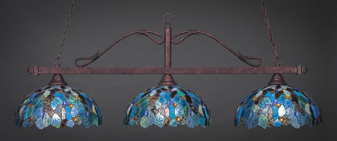 Scroll 3 Light Bar In Bronze Finish With 16" Blue Mosaic Tiffany Glass (823-BRZ-995) - lights