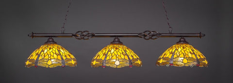  Eleganté 3 Light Bar In Dark Granite Finish With 16" Amber Dragonfly Tiffany Glass (863-DG-946) - lights