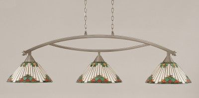 Bow 3 Light Bar In Brushed Nickel Finish With 15" Green Sunray Tiffany Glass (873-BN-937) - lights