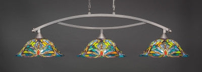 Bow 3 Light Bar In Brushed Nickel Finish With 19" Kaleidoscope Tiffany Glass (873-BN-990) - lights